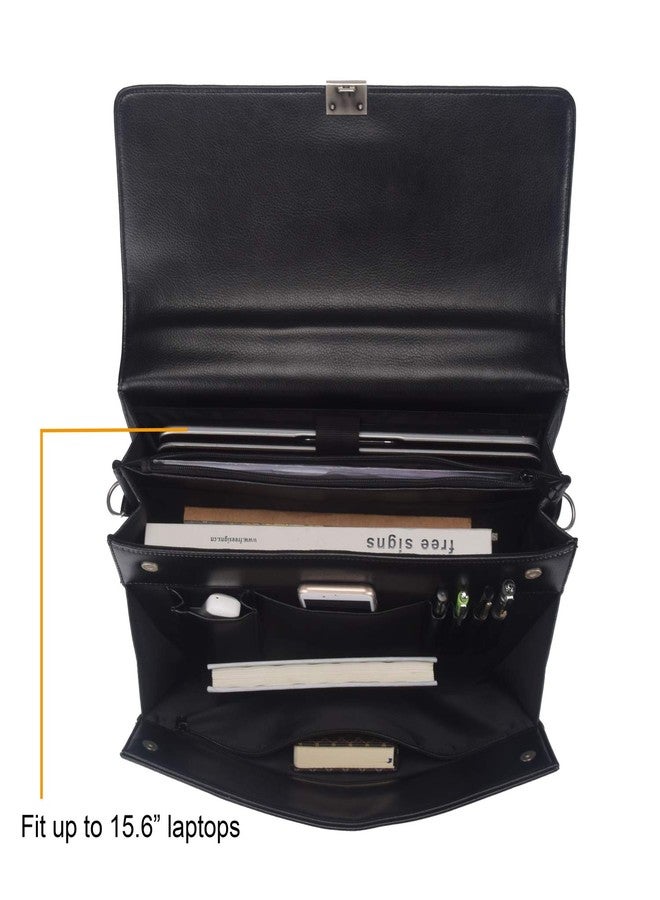 VOYLUX Mens Leather Briefcases Office Attorney Attache Case Ideal Gift Messenger Bag w/Padded Compartment for 15.6" Laptop, Black - Image 3